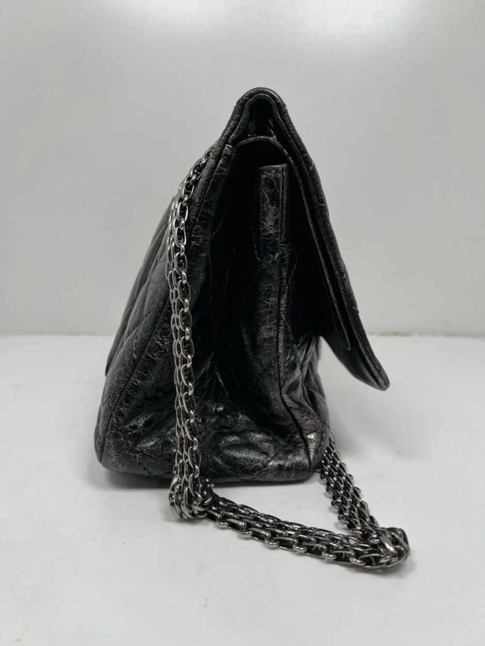 Chanel Quilted Aged Calfskin Silver / Gray Reissue 2.55 Double Flap 227
